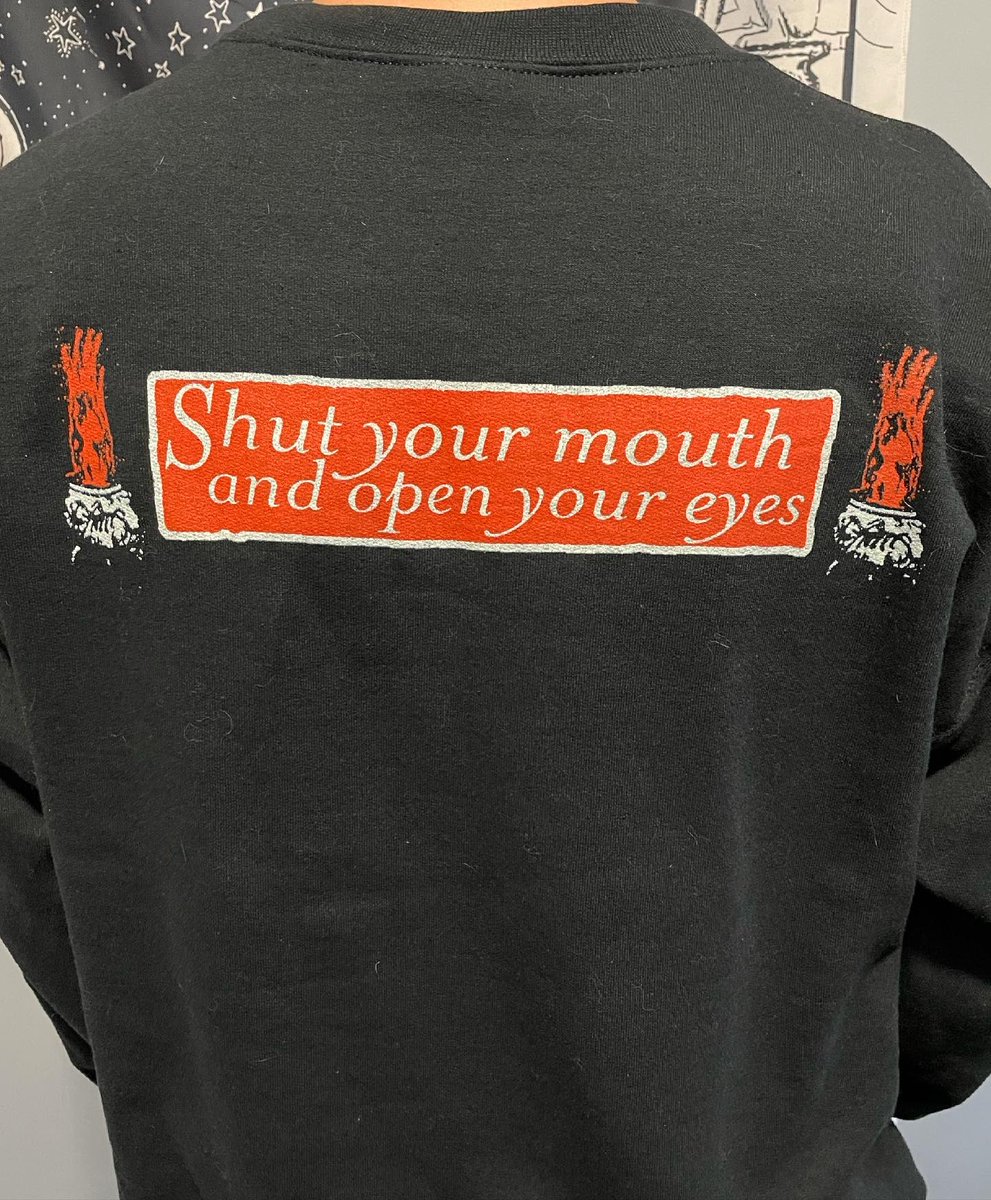 Not gonna top this one for a while. Shut your mouth 2.0 on crew necks!

thedevillovesyou.bigcartel.com/product/shut-y…
