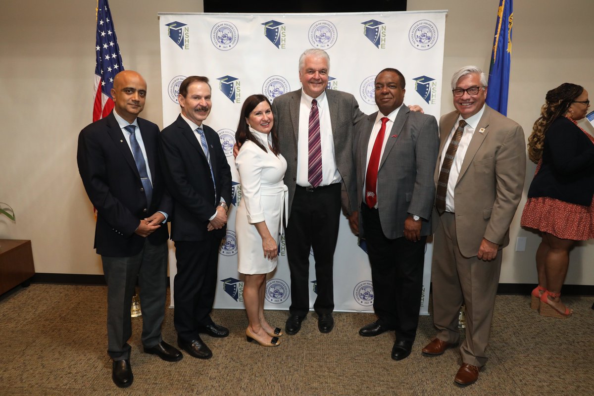 KumudAcharya's tweet photo. Honored to join @GovSisolak, @DrMelodyrose, the Board of Regents, and other @NSHE Presidents and staff as Governor Sisolak signed four bills that support Nevada’s System of Higher Education. 
@DRIScience https://t.co/l5HEVm3Meq
