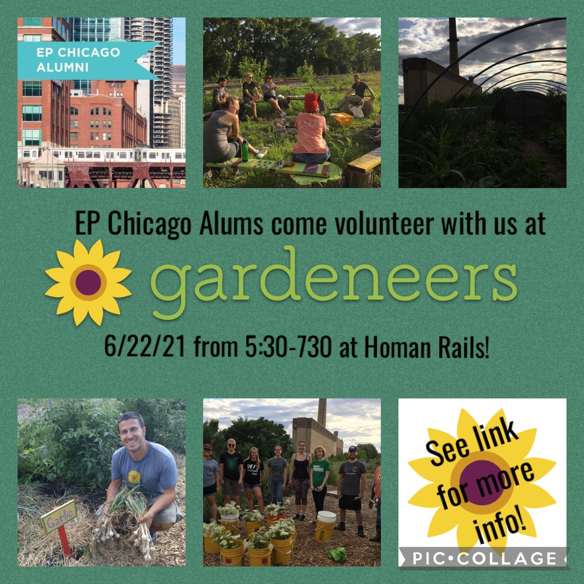 EPChicagoAlumni's tweet photo. Volunteer @Gardeneers! Gardeneers works with Chicago’s South + Westside schools + communities to contribute positively to the larger food system. On 6/22, we will be getting to know one another while helping at the Homan Rails location. Learn more + RSVP: https://t.co/HM9j00zm0d https://t.co/Za7tFGISN5
