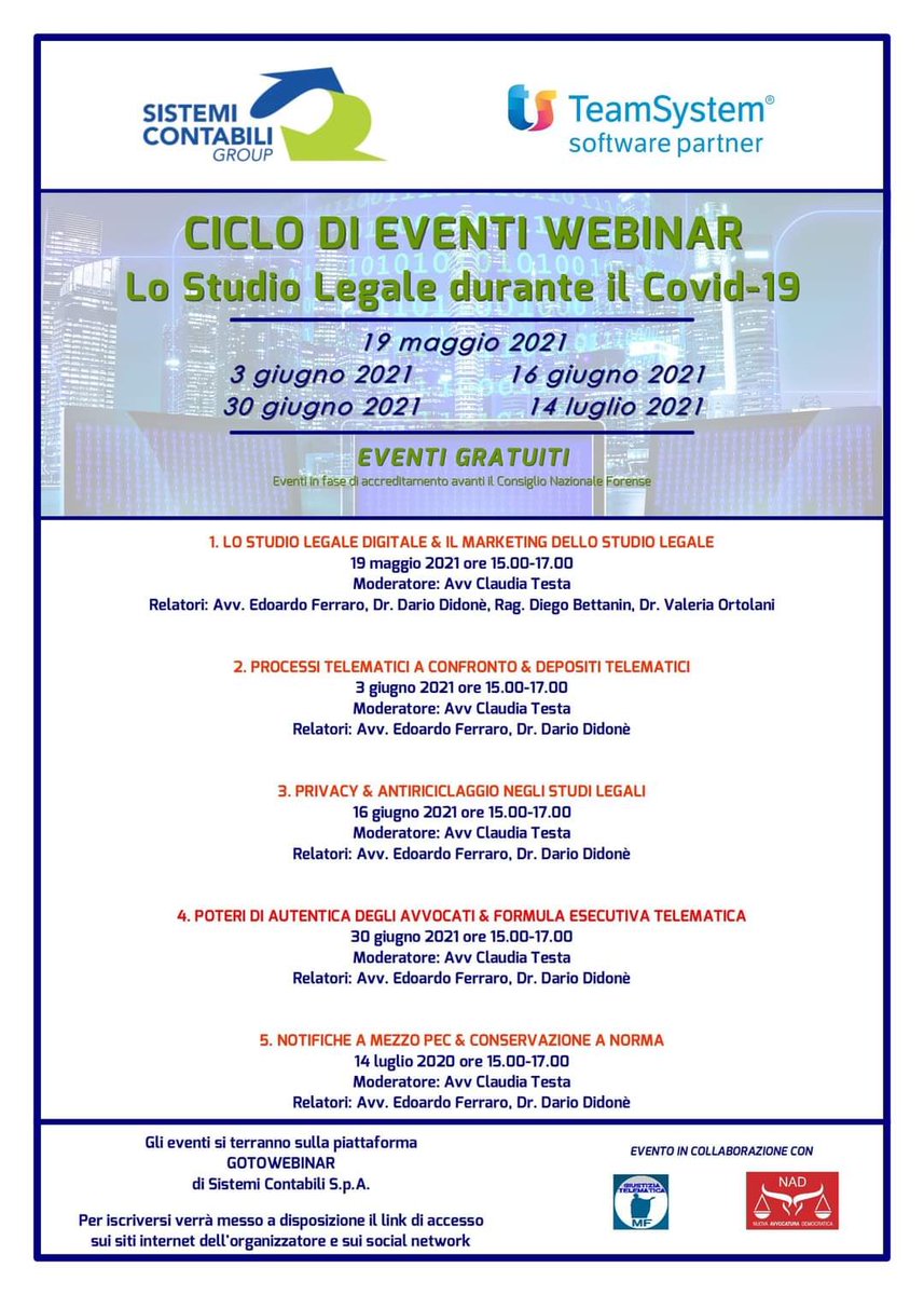 Movimento Forense #webinar #Padova il 16.06.2021 ore 15-17 il 3. appuntamento ciclo di eventi sullo studio legale durante e dopo il covid-19: si parlerà di privacy e antiriciclaggio negli studi legali. <a href="/alalumia/">Nino La Lumia</a> 
<a href="/MCesali/">Massimiliano Cesali</a> <a href="/radiotribunale/">RadioTribunale</a> <a href="/Avv_E_Ferraro/">Avv. Edoardo Ferraro</a> <a href="/MovforensePD/">MF Padova</a>