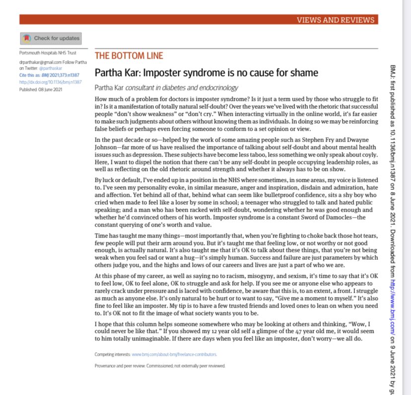 If there are days when you feel like an imposter, don’t worry—we all do....

Via <a href="/bmj_latest/">The BMJ</a> 

bmj.com/content/373/bm…