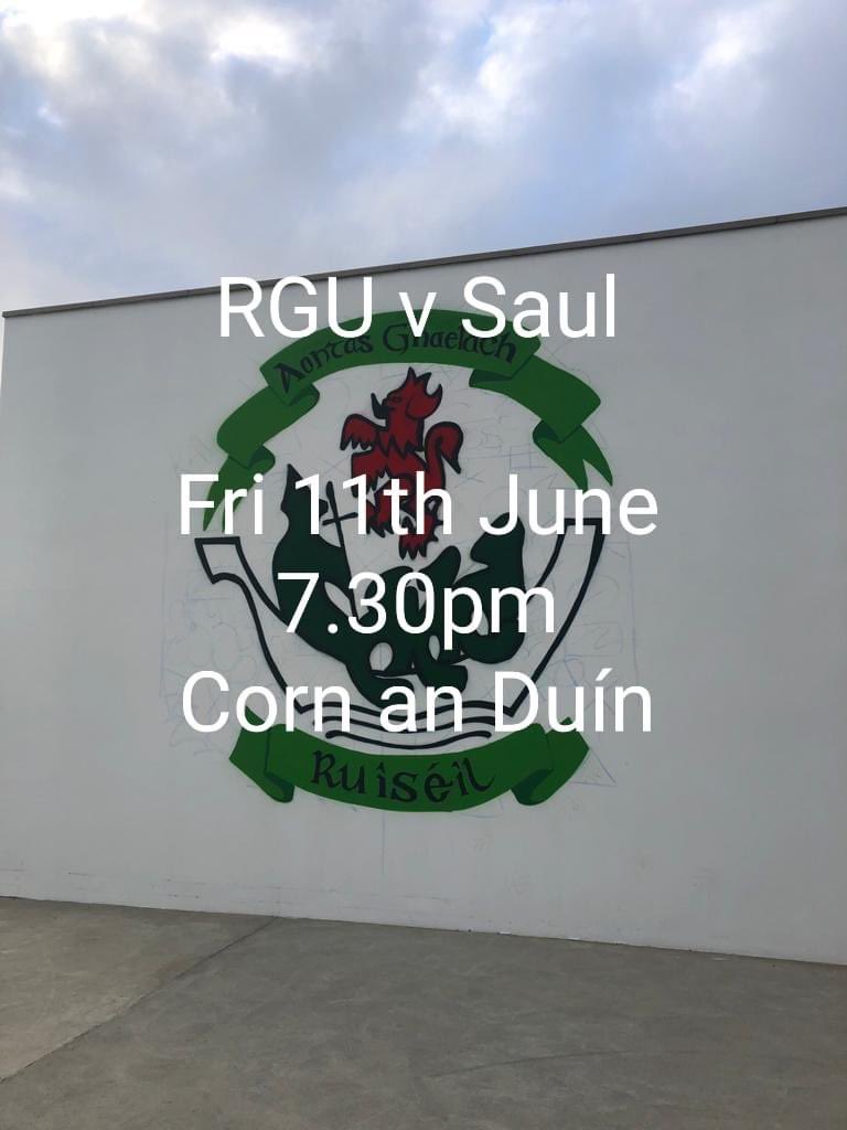 Friday night v <a href="/SaulGac_AnDun/">Saul-GAC</a>  will be the first Senior  home game of the season with spectators allowed. On this occasion RGU  would like to support our local community so all gate proceeds will be donated to SVP Downpatrick. 
Entry is £4. Feel free to donate more to help! #UTH