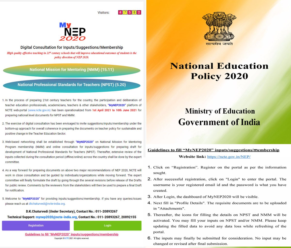 "Hurry up, it's last day "
Log in to MyNEP2020, at ncte.gov.in/nep/ for providing suggestions/inputs/membership for preparing national level documents on NPST &amp;NMM, for sustainable change in the teacher education sector.
#MyNEP2020