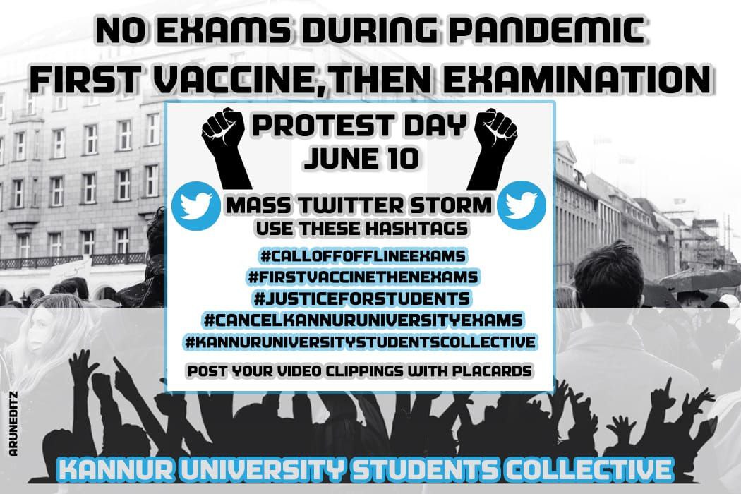 Pranav48659040's tweet photo. No exams during pandemic!
#CalloffOfflineExams
#First_Vaccine_then_Exams
#JusticeforStudents
#Protestday
#CancelKannurUniversityExams
#KannurUniversityStudentsCollective

#Kerala_VaccinatethenGraduate

@KeralaGovernor

@ShashiTharoor

@vijayanpinarayi

@24online 

@CMOKerala https://t.co/mxIUBHZ4BJ