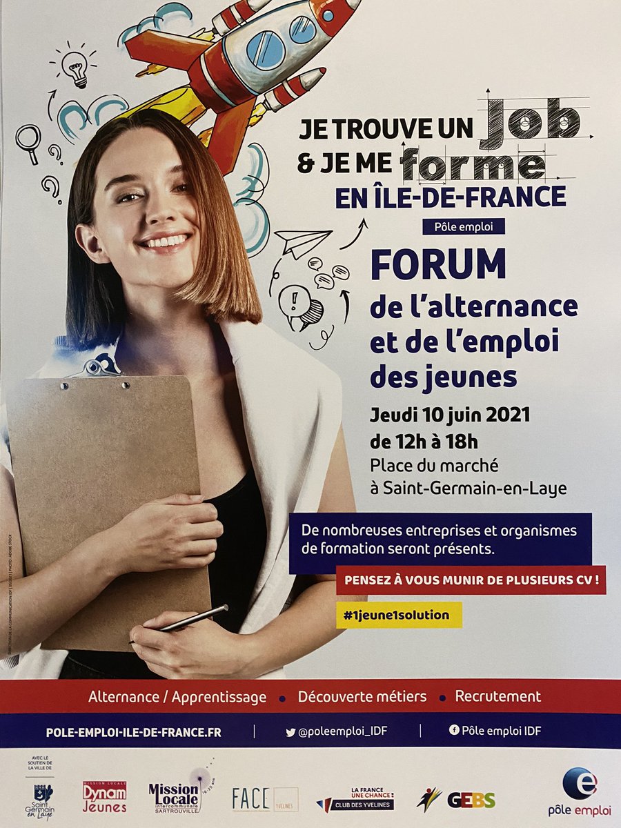 F_Parsoire's tweet photo. 🚨💫Le Conseil du jour : se rendre place du marché @SaintGermainenLaye  rencontrer les entreprises, les centres de formation  et les partenaires organisateurs. #emploi  #formationprofessionnelle  #TousMobilisés @poleemploi_IDF https://t.co/ZWV5iA3uXH