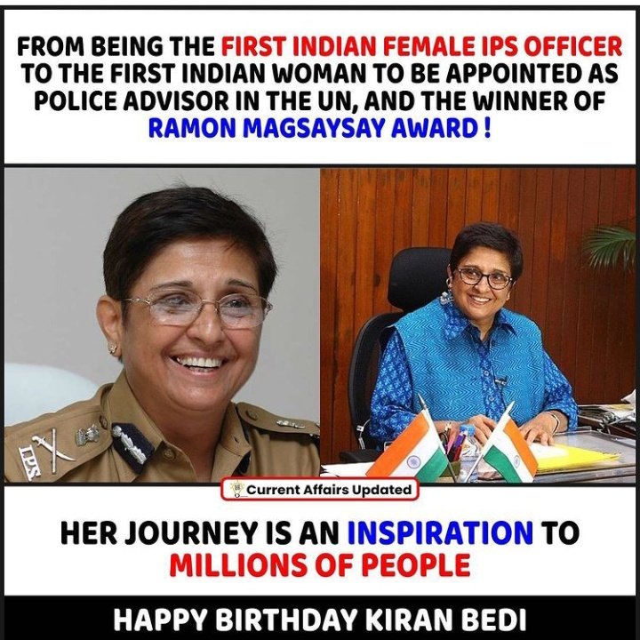 The First Indian Female IPS OFFICER ... Kiran Bedi ....
Happy Birthday 