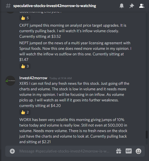 Invest42morrow1's tweet photo. Join me and the other members in the private discord https://t.co/qZ6UzcfKcS. To see what stocks I watch daily as well as gain access to my weekly watch list on the Patreon. We went 4 for 4 today. We managed to find a 20%+ opportunity. WORX was a 20%+ gainer for the day ! https://t.co/LhMsh4AYAg