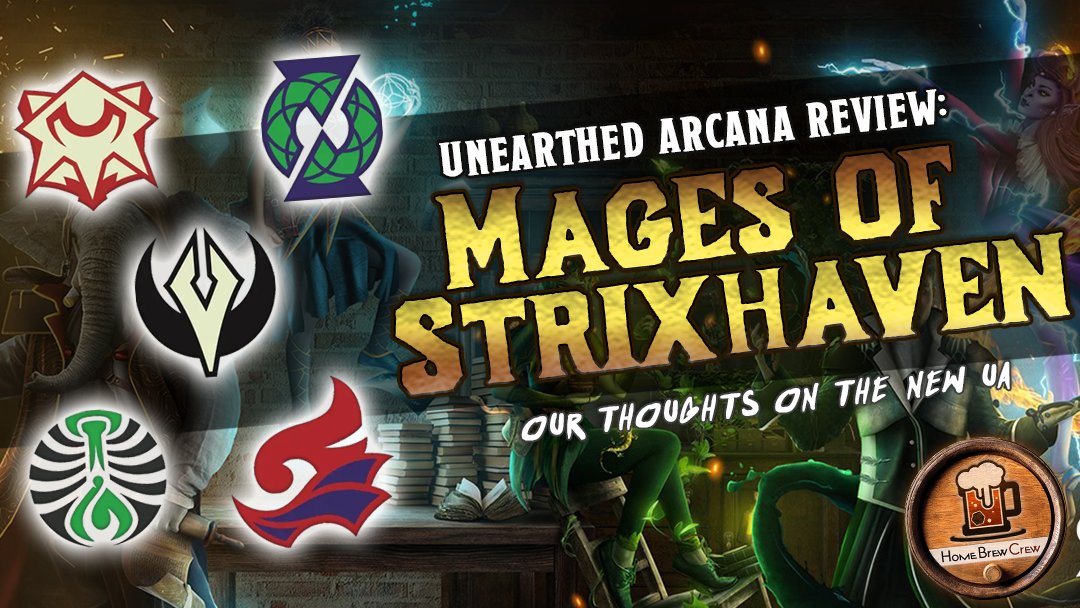 DMBrewCrew's tweet photo. New video up! Join us as we take a look at the Newest D&amp;D 5e Unearthed Arcana. Mages of Strixhaven https://t.co/ILKl2nNUnc https://t.co/aTcTFo49oM
