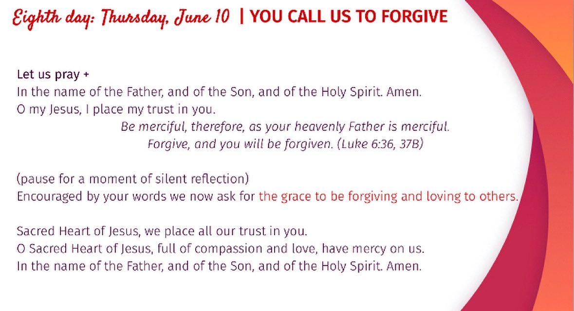 The Eight day of the Novena: YOU CALL US TO FORGIVE