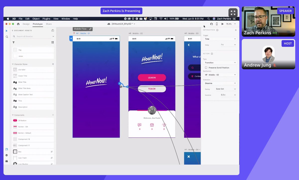 Zach Perkins of <a href="/Adobe/">Adobe</a> giving an awesome rundown of <a href="/AdobeXD/">Adobe XD</a> at the <a href="/24_ux/">24HoursOfUX</a> event. #design