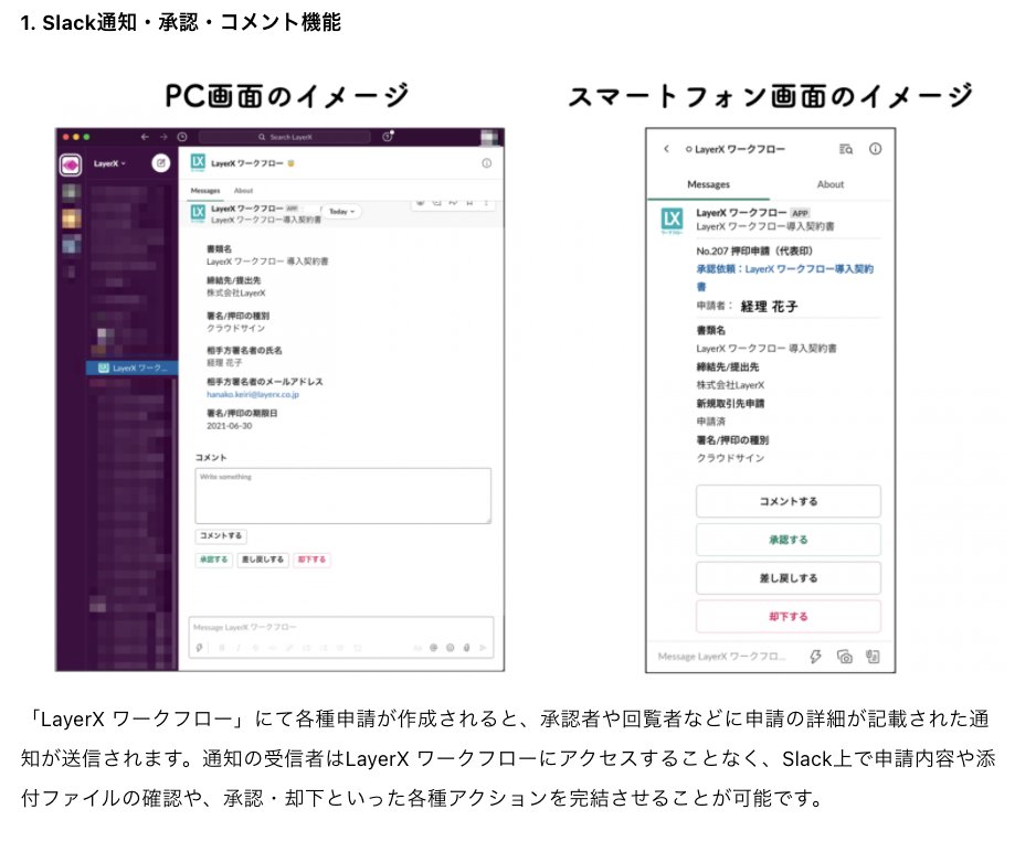 りっちゃx めっちゃふぁぼられてるので宣伝しておきますが この機能です Slackに通知がくるだけじゃなく Slack上でコメント 承認まで出来るのに感動している Layerx ワークフロー 爆速での社内意思決定をサポートする新機能を大幅追加 T