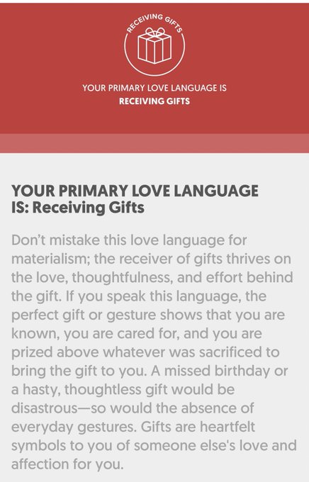 1 pic. I took the #LoveLanguage test & my primary love language is receiving gifts.. SHOCKER 😆 https://t