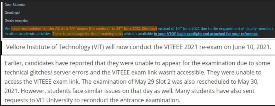 ss888020's tweet photo. how well can they hide their failure? They want to conduct exams even when IITs are delaying it. They cannot be better than IIT and after all, it is a private institute and have to protect the image and listen to their students.
@VIT_univ  #enoughVIT #enoughVIT https://t.co/0GrXHNdR7p