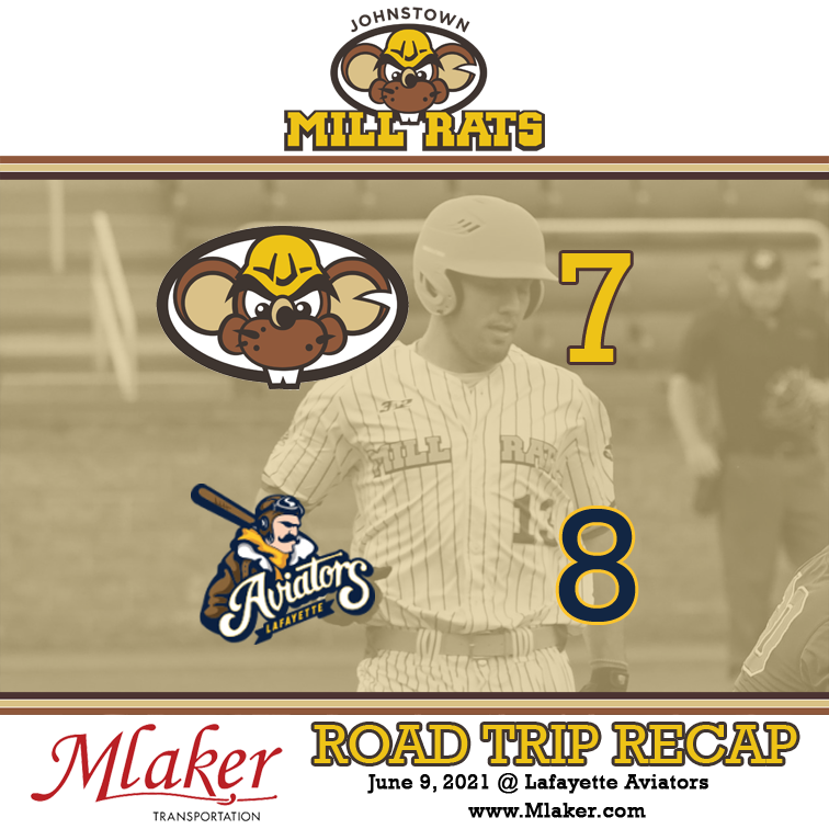 Mill_Rats's tweet photo. Your Mill Rats fell to the Lafayette Aviators 8-7. The Mlaker Transportation Road Trip continues tomorrow for Game 2 of our three game series in Lafayette, IN. https://t.co/MRgXEKLN6Z