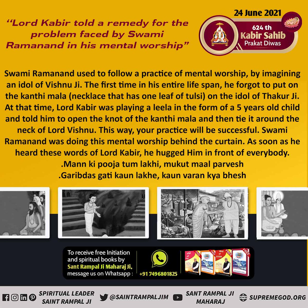 RealGodKnowledg's tweet photo. #UnknownMiraclesOfGodKabir
Narsi Seth's  who was blinded by Maya, God Kabir opened his eyes miraculously and taught him to use Maya properly and took him in his refuge after being introduced to good devotion.
Kabir Prakat Diwas 24 June https://t.co/kuubFIkqOe