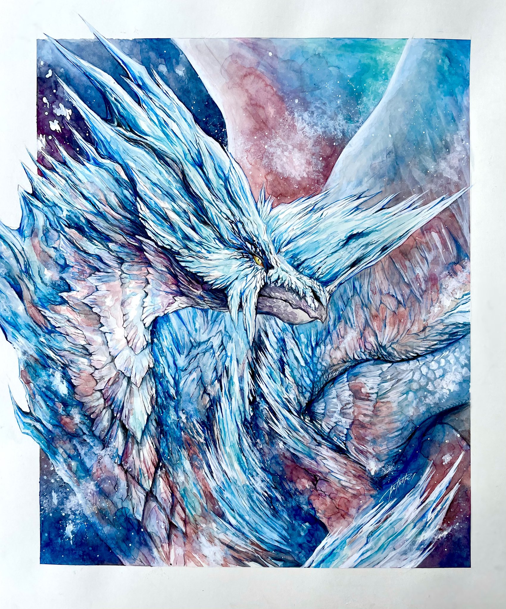 Minori 壮麗纏いし銀盤の貴人 使用画材 色鉛筆 透明水彩 モンハンライズ Mhw モンハン 水彩画 イラスト Mhwアイスボーン 透明水彩 T Co Pyoccs3zqw Twitter