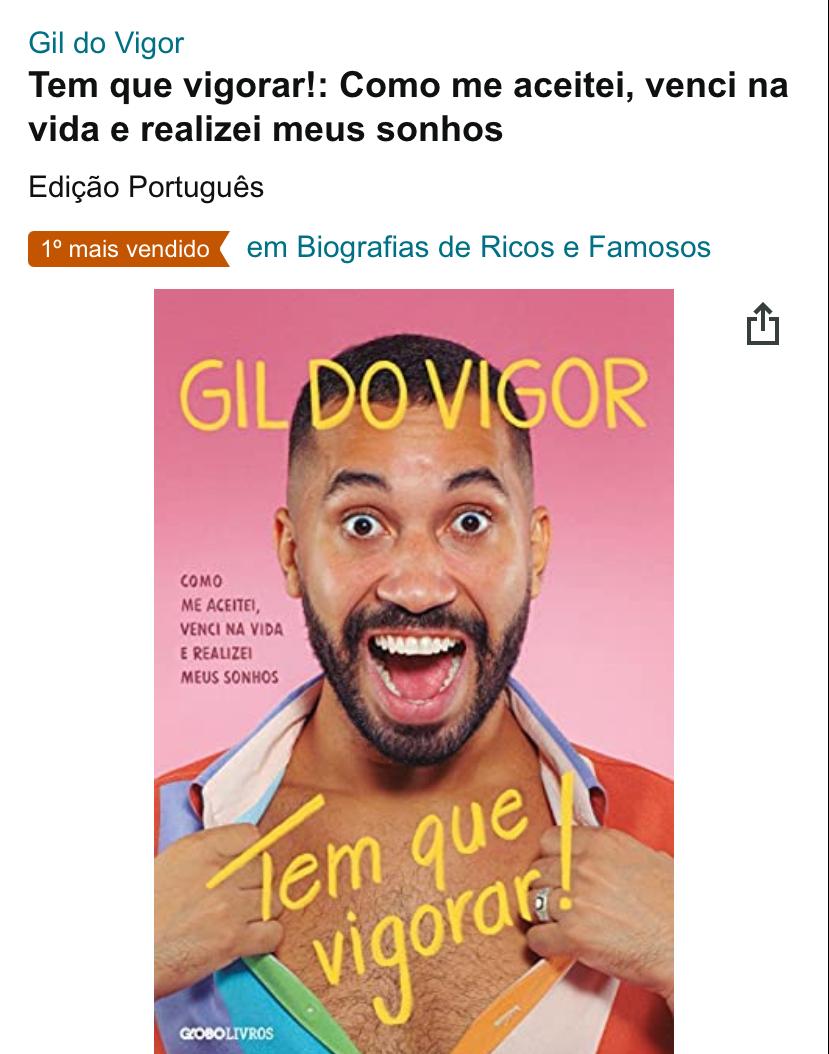 1º lugar dentre as biografias mais vendidas na Amazon. VIGOROU!! 💖🌈 /Equipe Gil