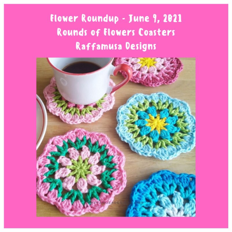 Day 9 of the FREE Crochet Flower Roundup has another free flower pattern for you!  The Rounds of Flowers Coasters are so colorful!  Stop by the roundup and grab your copy!  joscraftyhook.com/crochet-flower…