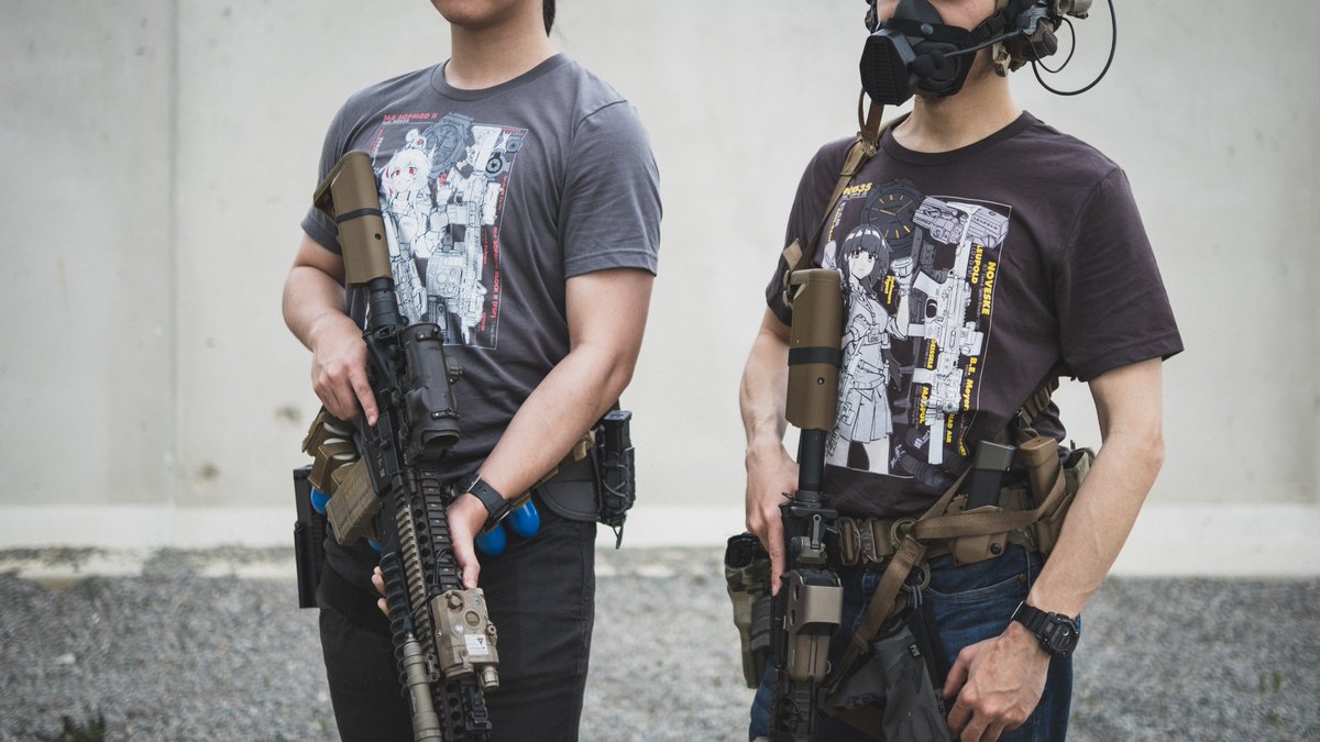 KidneyStoneP's tweet photo. Some other shirts from @WaifuDynamics
 . 45-nee and M4 this time! Civilian SMG45 hotness and M4A1 SOPMOD3 drawn by @MinatoKanzaki 
#少女前线 #ドルフロ #소녀전선 #GirlsFrontline #SOPMODII #tactical #mk18 #ump45 #GFL #raifu #urgi
#m4a1 #45nee https://t.co/713UmrnxT2