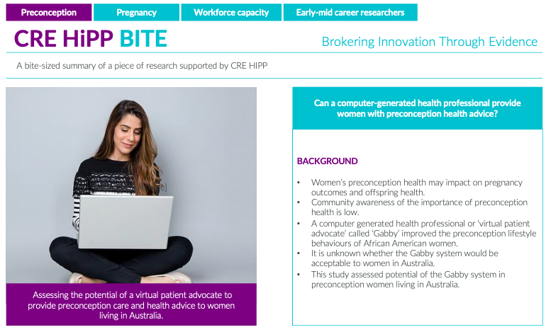 CreHipp's tweet image. ICYMI – our Knowledge Synthesis Hub is up on the CRE HiPP website! We’ll be adding to this section over the months but for now, check out the 1st #CREHiPPBITE by @jacanab &amp;amp; @RuthDietitian bit.ly/3xe0K8y
#preconception #pregnancy #lifestylehealth #womenshealthresearch