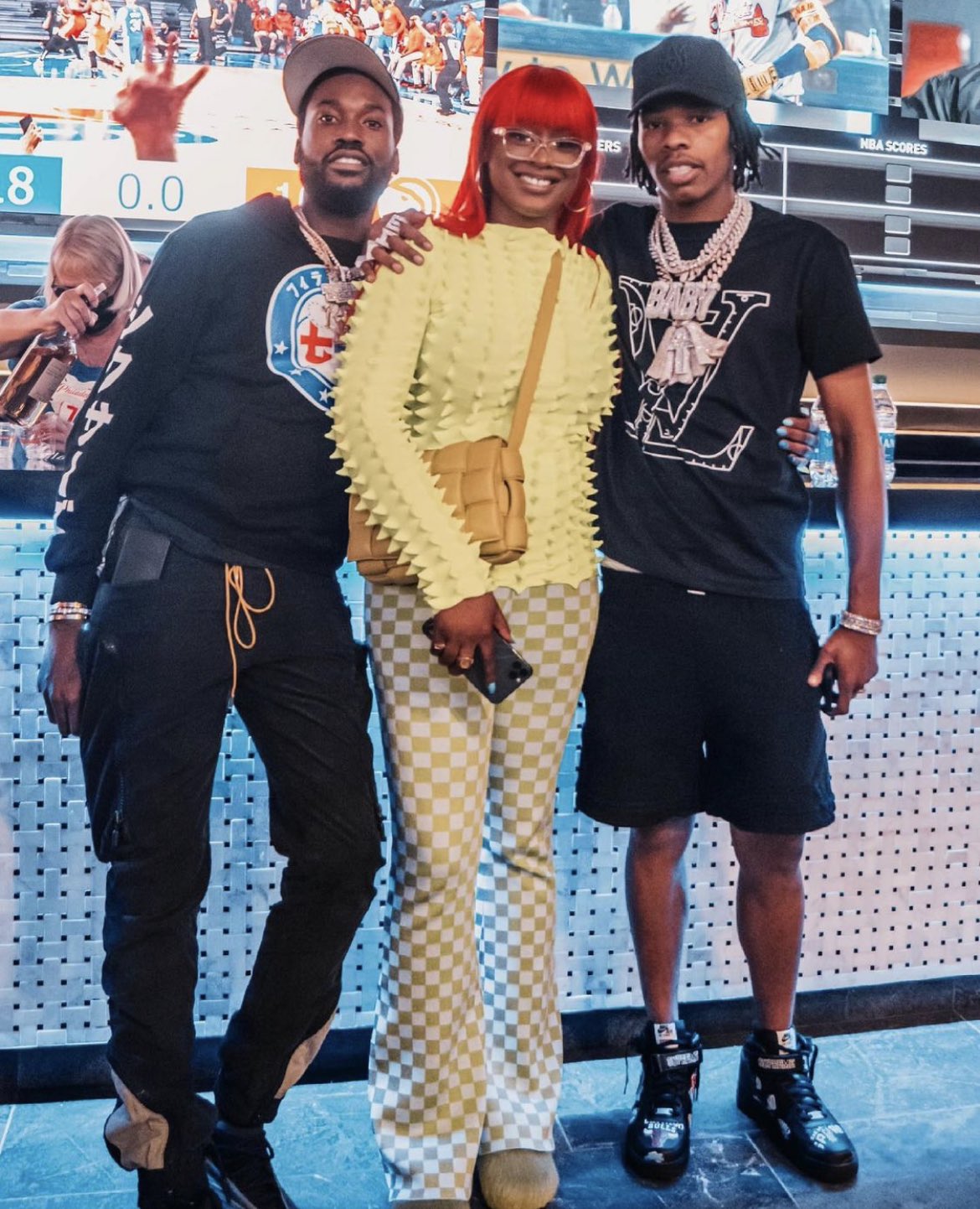 Rap Alert on X: Meek Mill, Tierra Whack, and Lil Baby at the Sixers vs.  Hawks game last night.  / X