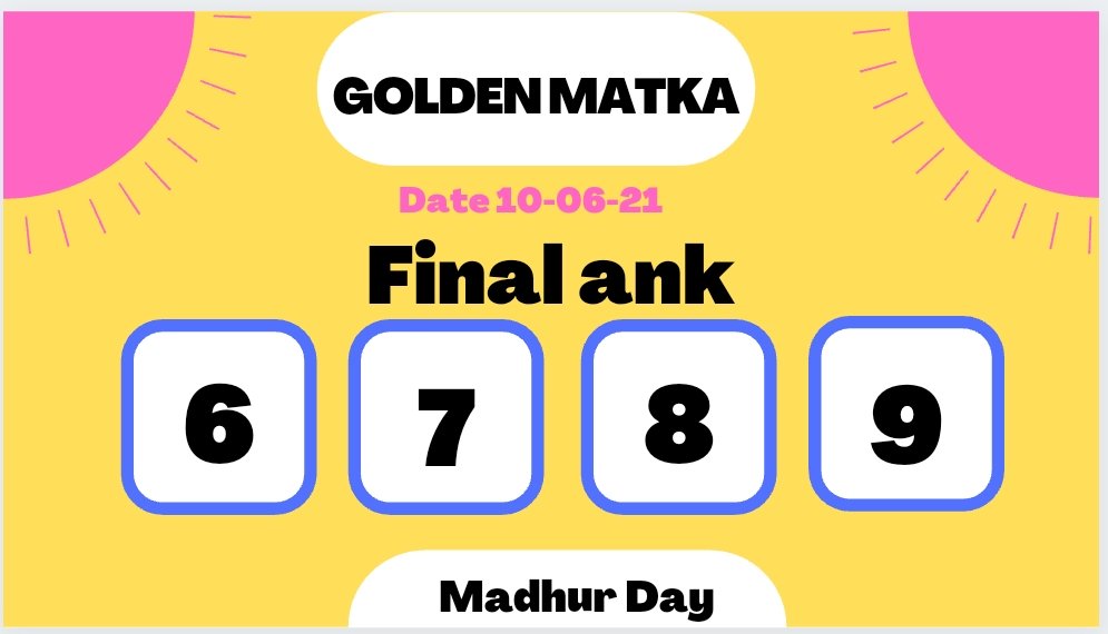 kalyancharts's tweet photo. Today Satta Matka Fix Final Ank
[ Madhur Day ] Online Satta Tips.
#GoldenMatka #Satta #Sattamatka #Mumbai #Madhurday #Matkagame https://t.co/TcGYyXZ8hN