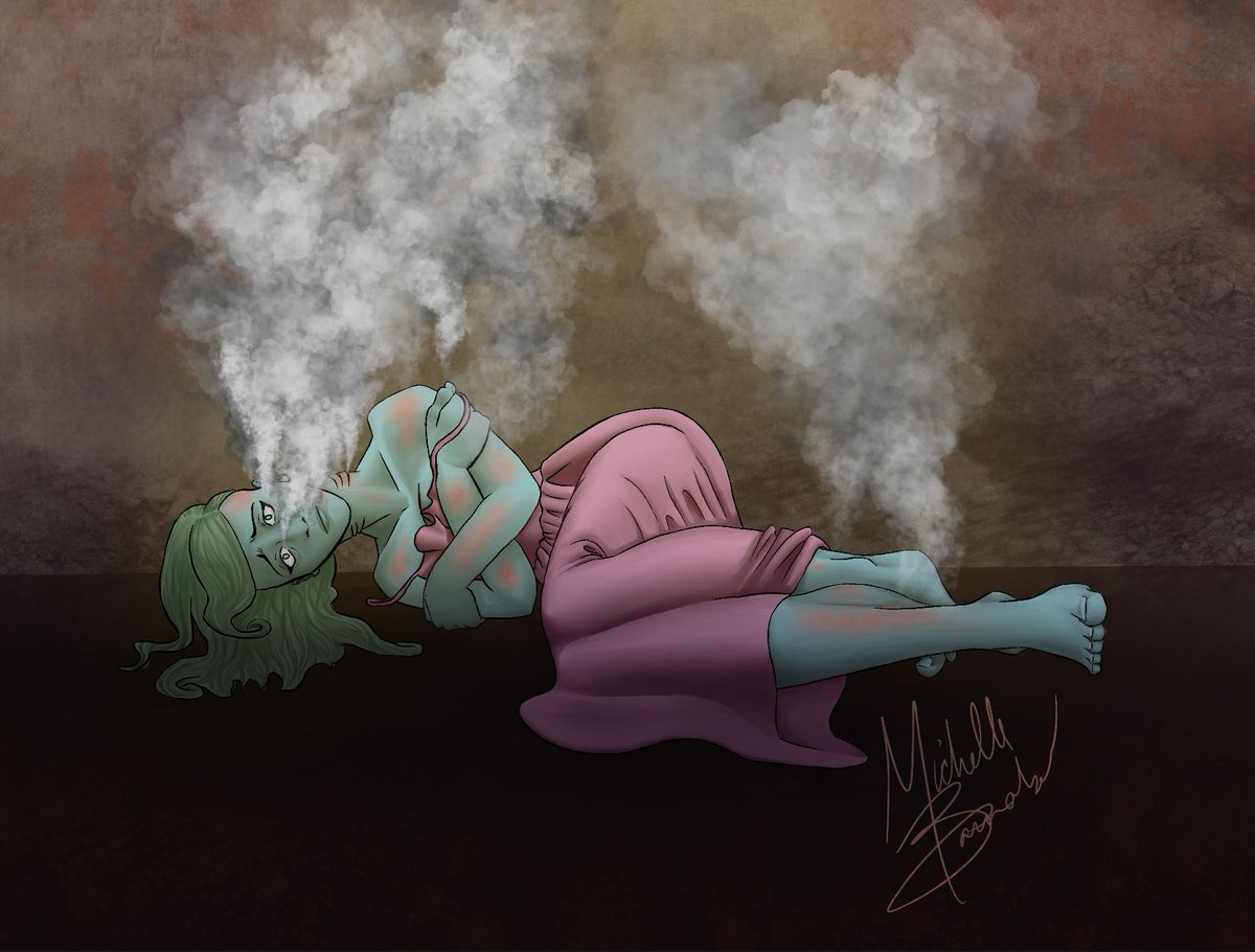 TooMiniOwlbears's tweet photo. I don’t normally show my art (I don’t draw much anymore) but I started this piece back for #Corruptober of my Water Genasi being cooked alive by the magic bestowed upon her (she’s a warlock with an Ifreet patron). Got back to it this week and I’m actually proud of the results. 🙃 https://t.co/wldXMtvlhP