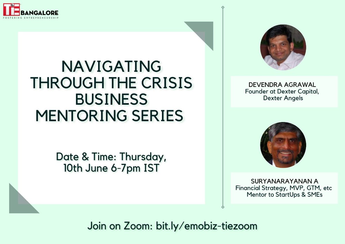 Dexter_Capital's tweet photo. Join us for an Interactive Business Mentoring session with more Seasoned TiE Leaders
https://t.co/ldpTPMnYUO 
Date &amp; Time: Thursday, 10th June (6-7pm IST)

Our Mentors: Devendra Agrawal and Suryanarayanan A 

@dkagarwal @Dexter_Capital 
#Mentorship #paneldiscussion #entrepreneur https://t.co/zsVbNLl0tD
