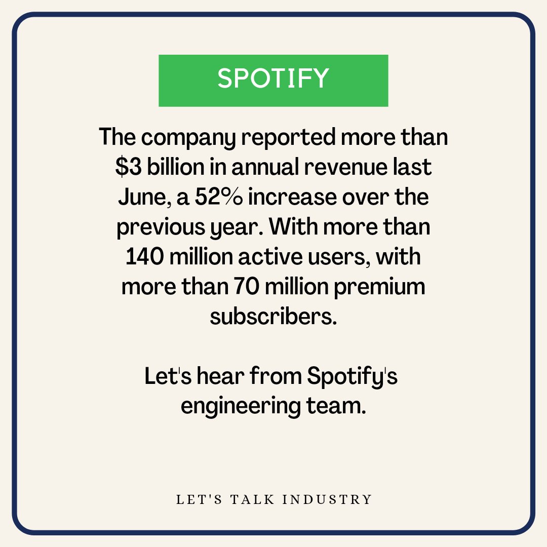 Blog Post 3
Rethinking Spotify Search
Link : notion.so/Let-s-Talk-Ind…

#engineering #blog #industry #content #software #softwaredevelopment #series #insidetalkdesk #podcast #spotify #searchengine