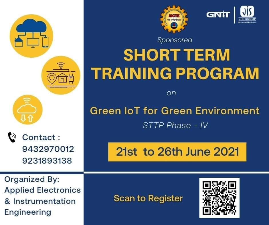 gnitsodepur's tweet photo. AICTE Sponsored
STTP on Green IoT for Green Environment
Phase - IV
Scan the QR to Register

#IoT #Iotsolutions #Iotdevices #Iottechnology  #Environment
#Engineering #AICTE #JISGroup #GNIT https://t.co/rA9QoQosvb
#OneJIS #ApnaJIS #DilSeJIS https://t.co/hliJRgmvMA