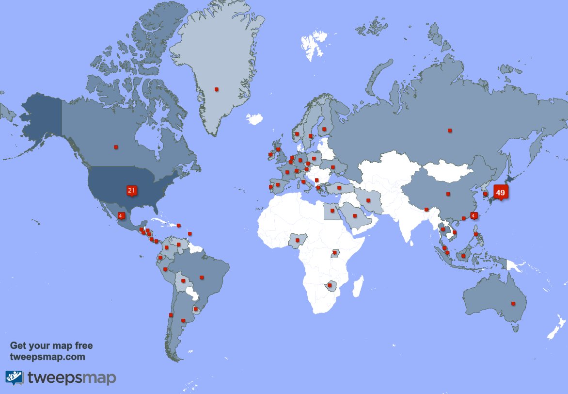 My followers are in Japan(49%), USA(21%)
Get your free map https://t.co/L8V5do5eG3 