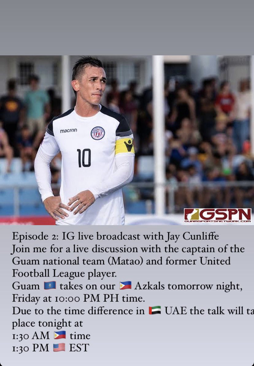 Live discussion with the captain of the Guam national team(matao) 
tonight 1:30 AM🇵🇭 time
 <a href="/JasonRQCunliffe/">Jason Cunliffe</a>