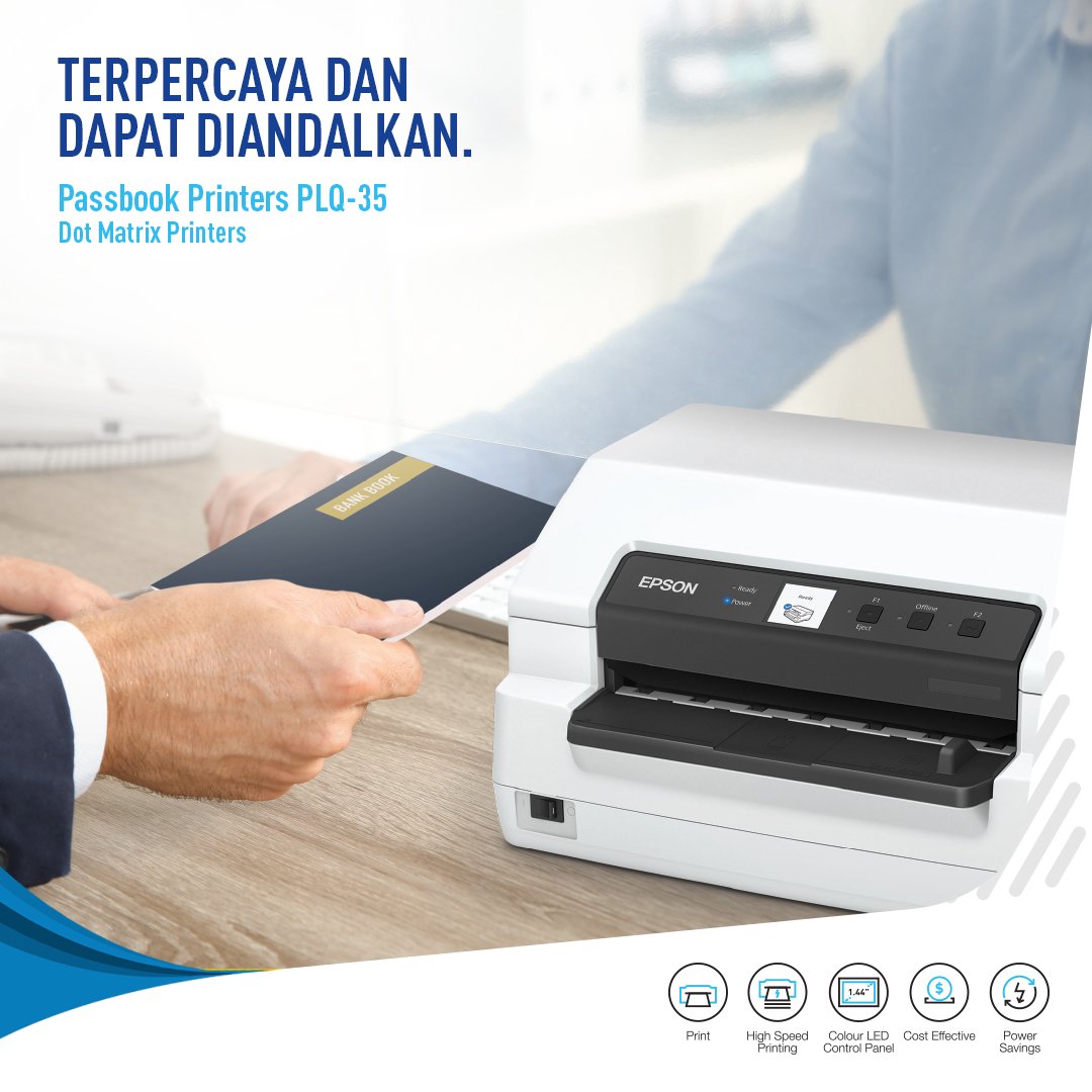 EpsonIndonesia's tweet image. PLQ-35 merupakan printer #passbook dari Epson untuk mencetak buku tabungan, cek, dan sejenisnya dengan kecepatan cetak tinggi hingga 630cps (10cpi). Dengan control panel berupa layer LED warna 1,44”, pengoperasian menjadi lebih mudah. 

epson.co.id/Dot-Matrix-Pri…

#passbookprinter