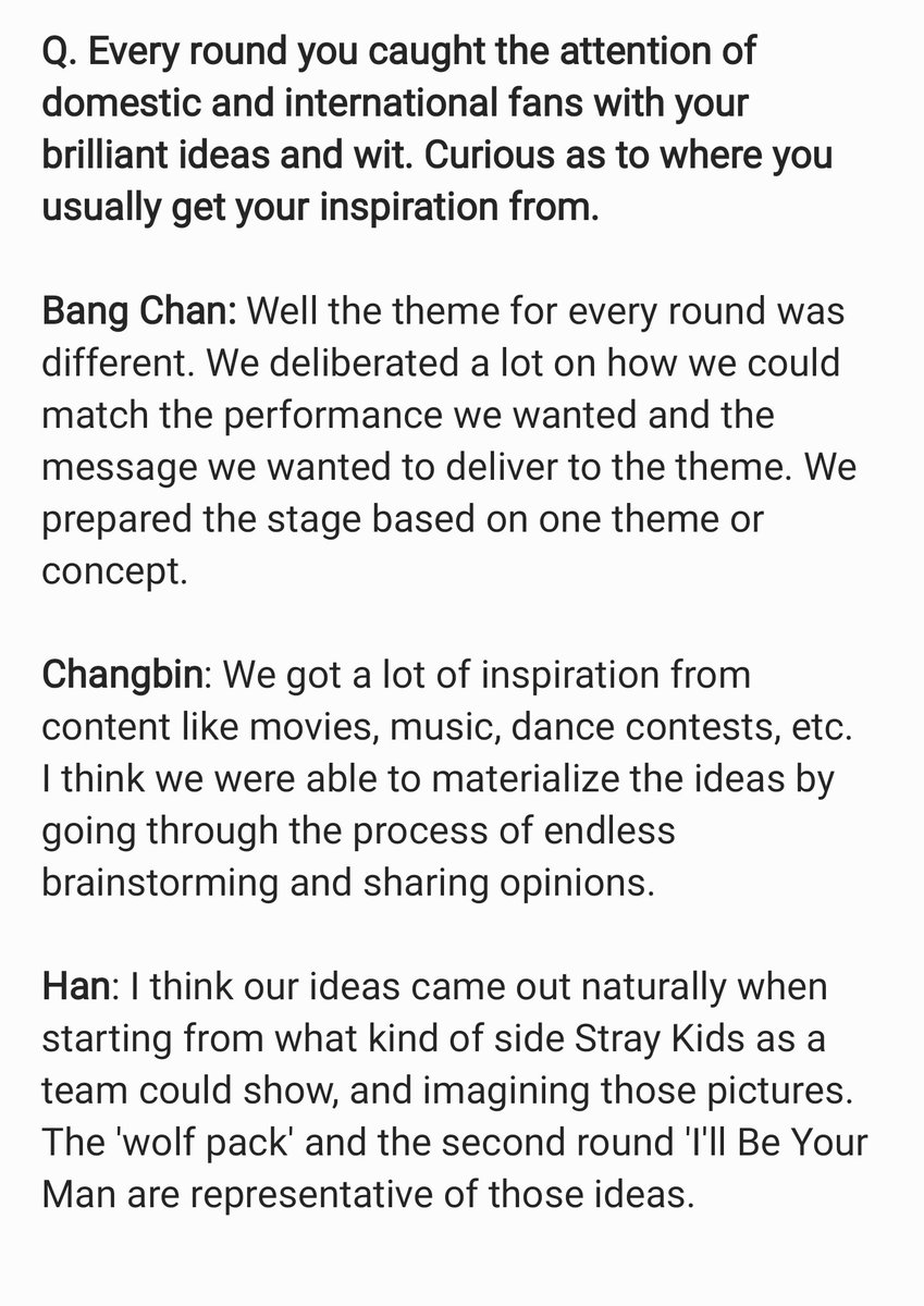 Stray Kids 'happy and proud Kingdom win, we'll run with a humble heart'

[1/4]

reposting with credit is ok 👌🏻
if translating to other languages, please credit too! ty!

🔗: naver.me/xtWiwIgB

#StrayKids #스트레이키즈
#킹덤 #KINGDOM #LEGENDARYWAR
#YouMakeStrayKidsStay