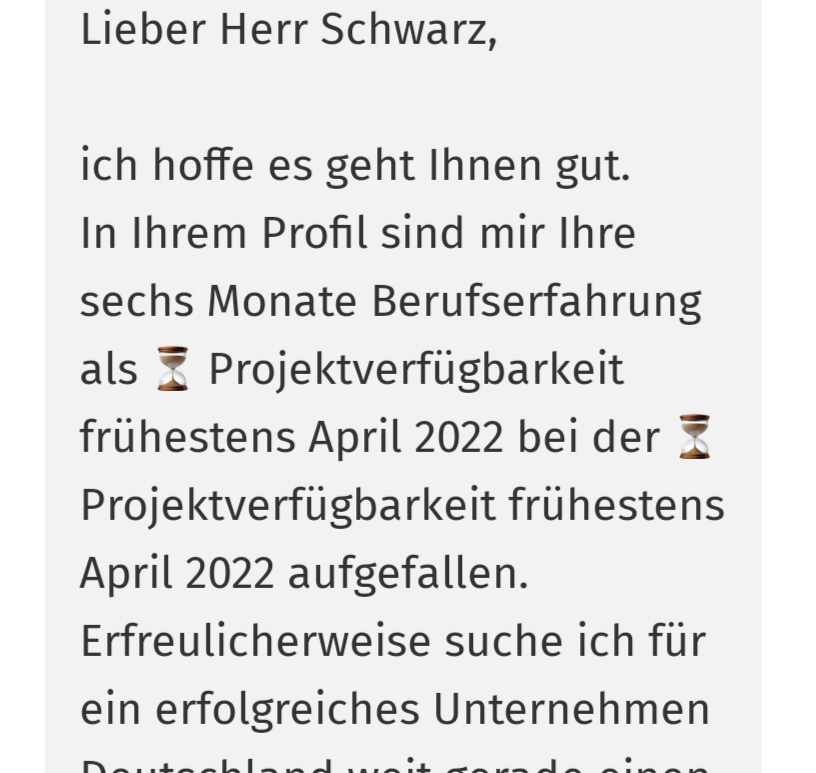 Bartfastiel's tweet photo. Ich kann meine Verfügbarkeit so deutlich ich will in mein Xing-Profil schreiben, ich bekomme trotzdem Projektanfragen. 😂 https://t.co/PqUdh43qdj