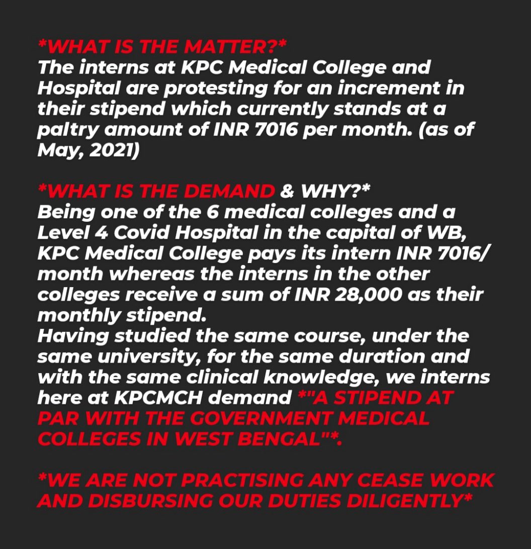 freezethawed's tweet photo. Paltry circus tricks played by the unscrupulous management at my alma mater with my juniors, the current intern batch of KPCMCH. 

They need a voice. Read on and amplify their cause. 
@kpcmch @drsouravsarkar @DipshikhaGhosh @Namratad12 https://t.co/nOWONDkYip