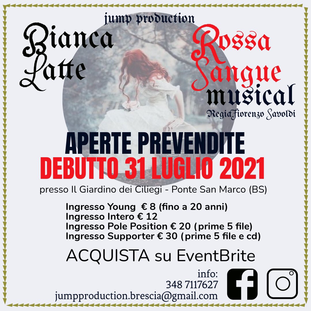 ErikadeBonis's tweet photo. Bianca Latte Rossa Sangue Musical ❤️
•
•
#BiancaLatteRossaSangueMusical #Prevendite #IlGiardinoDeiCiliegi #Erika
#JumpProduction #ErikadeBonis https://t.co/Gag2t8C8se