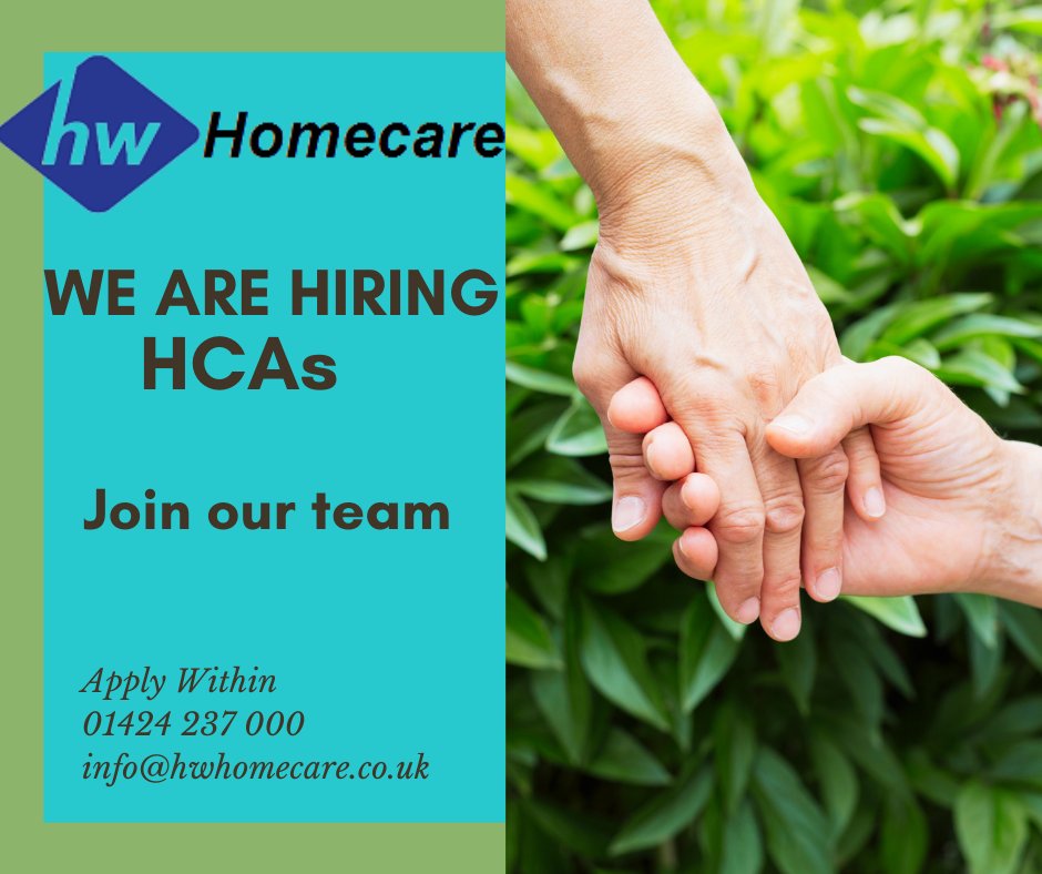 hwhealthcareltd's tweet photo. HW Homecare is looking for caring individuals to work with our clients in the Hastings, Hailsham areas......
If you are self motivated, caring, patient and enjoy working with people then contact us
Call: 01424 237 000
Email: info@hwomecare.co.uk https://t.co/TgxXeMSbTf