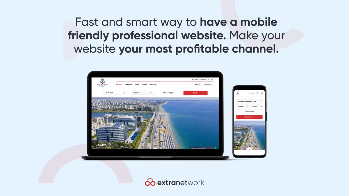 Mobil uyumlu web sitesinizi kolayca kurun, web geliştirme maliyetlerinizi düşürün. Çevrim içi görünürlüğünüzü artırarak daha fazla ziyaretçi çekin. Farklı dil ve para birimi seçenekleriyle bütün dünyadan ziyaretçi kabul etmeye başlayın!

extranetwork.com
