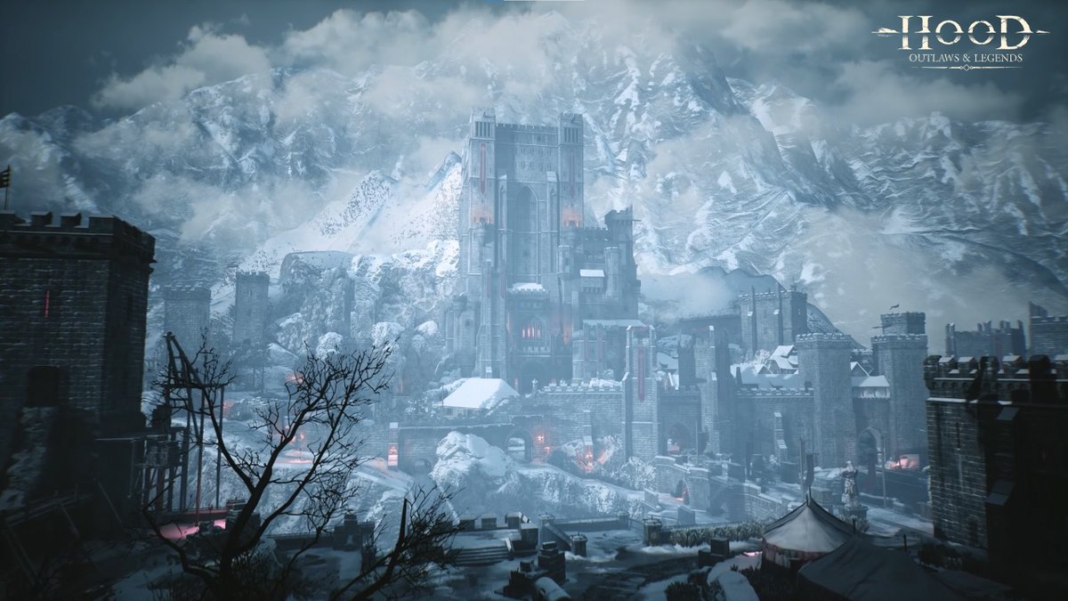 Sweeping vista of a snowy mountain stronghold: Storgramand.