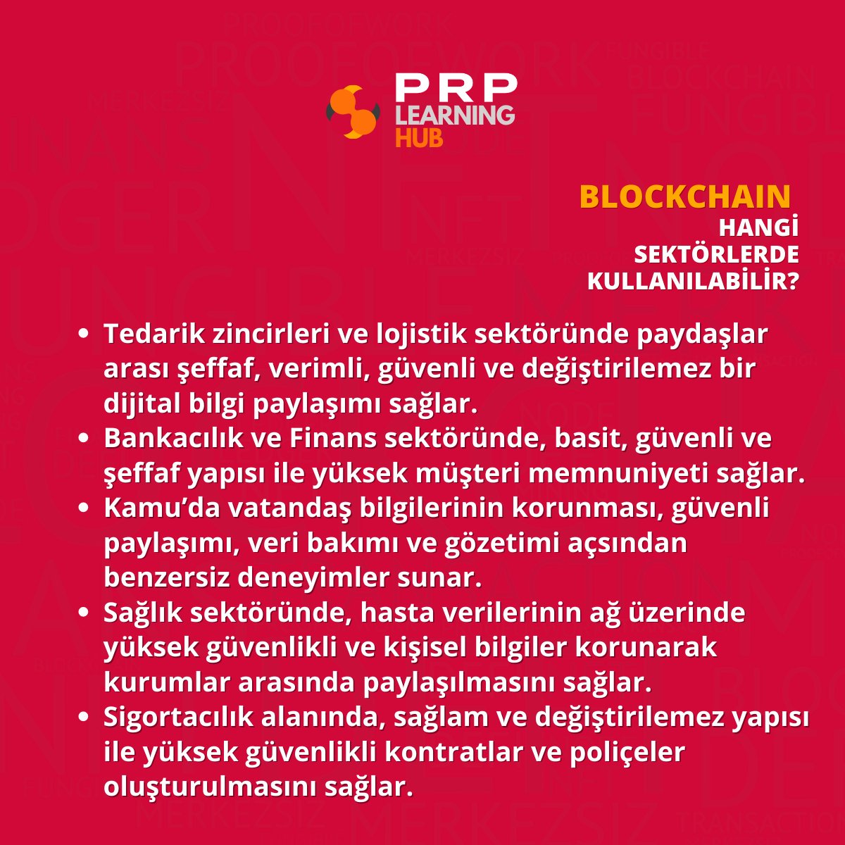 Blockchain Hangi Sektörlerde Kullanılabilir? Makalemizde inceledik: linkedin.com/pulse/blockcha…

#prplearning #prplearninghub #blockchain #blockchaintechnology #blockchaintraining #nft #digitalart #digiart #DeFi #cyrptocurrency #bitcoins #blockchainnedir #kriptopara