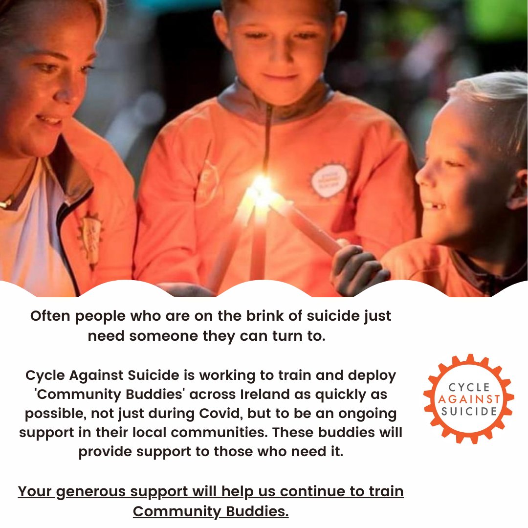 CASuicide's tweet photo. Each day 1 person dies by suicide in Ireland and Cycle Against Suicide wants to support individuals in crisis in their communities and it is for this reason we started our Community Buddy Programme.
#ItsOkToNotFeelOk #ItsAbsolutelyOktoAskForHelp
https://t.co/zXI2UOD2zH https://t.co/cyg1QEthIR