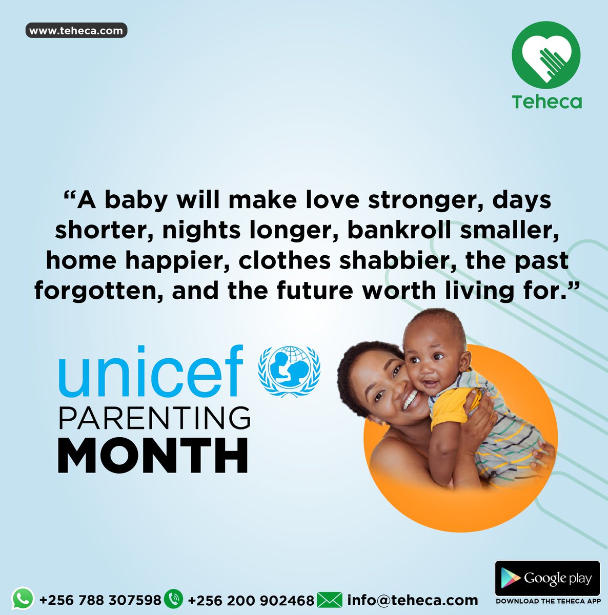 Parenting is a calling we shouldn't  take lightly
 @UNICEFUganda
#BestStartInLife
#tehecacares
#bookanursewithus