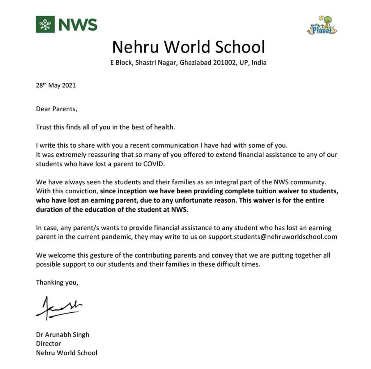 Nehru World School (@nwsgzb) on Twitter photo No child should lose access to education due to the passing away of a caregiver. Together, we can and we will get through this pandemic! <a href="/singharunabh/">Arunabh Singh</a> #empathy #education #india No child should lose access to education due to the passing away of a caregiver. Together, we can and we will get through this pandemic! <a href="/singharunabh/">Arunabh Singh</a> #empathy #education #india