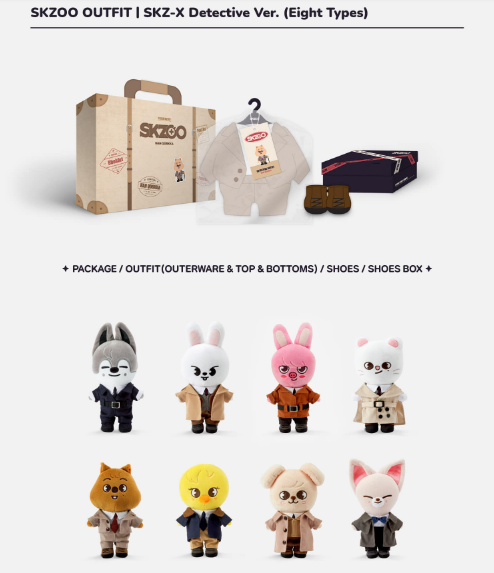 #kandyGO wts lfb ph go SKZOO Detective Outfit Ver. (Package, Outfit, Shoes, Shoe box) P1,450 item price + isf & lsf upon item's arrival *it will be shipped sequentially from 2nd wk of aug from jype doo & dop June 22 6PM normal eta 4-6 weeks order form: cognitoforms.com/KandyShop/SKZO…