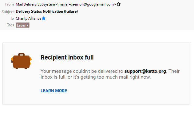 Please make some space in your inbox <a href="/ketto/">Ketto</a> and resolve the issue we have been emailing you about.