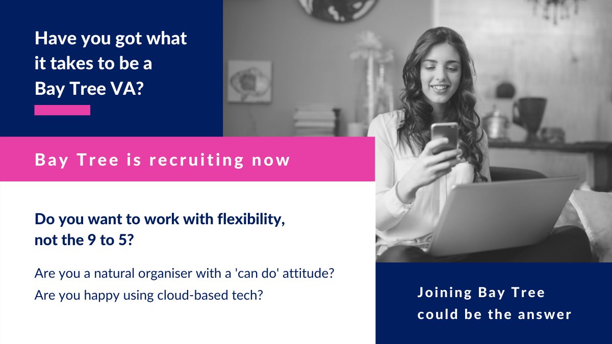BayTreeVA's tweet image. The next Bay Tree recruitment evening will be on Thursday 24 June in Bury St Edmunds.  Find out more ow.ly/em8m50F5TVs
#recruitment #virtualassistant #newcareer #remoteworking #flexibleworking #businesssupport #va #pa #recruiting