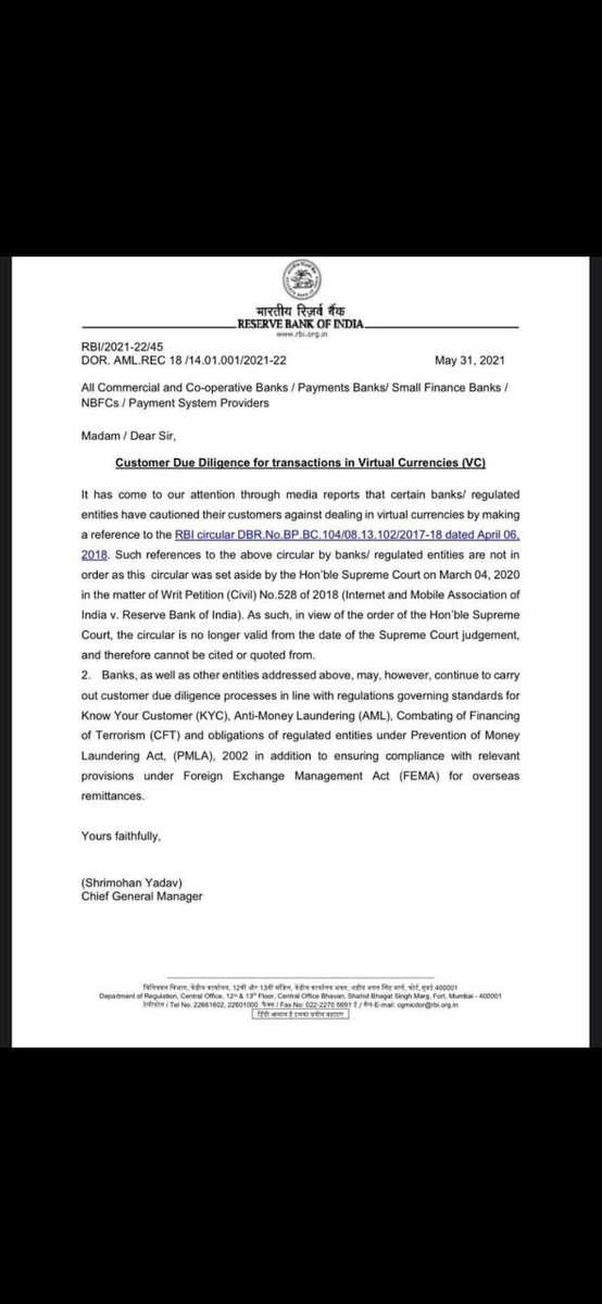 BudhilVyas's tweet photo. Isn't this Enough for Banks to provide services to Exchanges??
When they wanted to stop the services for Exchanges they took only a Day then why Couldn't they start it till now.

Crypto Users need your Support.
@RBI @WazirXIndia @_DigitalIndia @HDFC_Bank @ICICIBank https://t.co/Hmn7y2UYqo