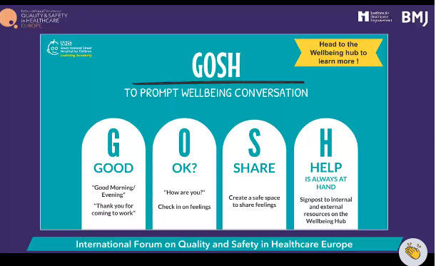 KateSlater2's tweet photo. Such a great start to day 2 of #Quality2021 #GOSH 4 simple questions to ask each other everyday. @HelenBevanTweet @goranhenriks simple rules with simple daily well being check-in. https://t.co/2DJCcLb7jk