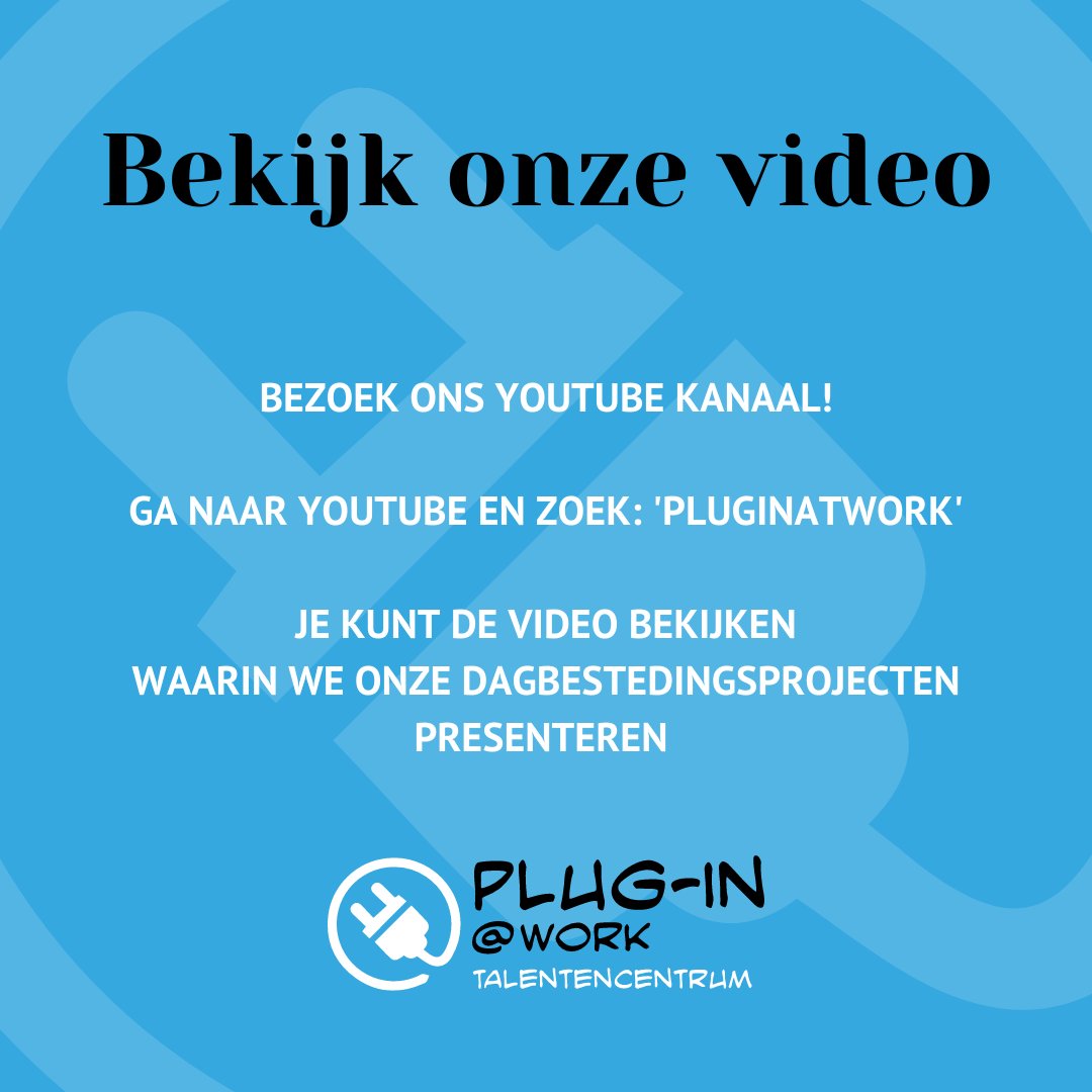 Pluginatwork's tweet image. Plug-in@work heeft een YouTube kanaal! Ga naar YouTube en zoek op 'Pluginatwork' en je komt op ons kanaal terecht. Daar kun je een korte video bekijken waarin we onze dagbestedingsprojecten presenteren. 

#pluginatwork #dagbesteding #dordrecht #drechtsteden #youtube